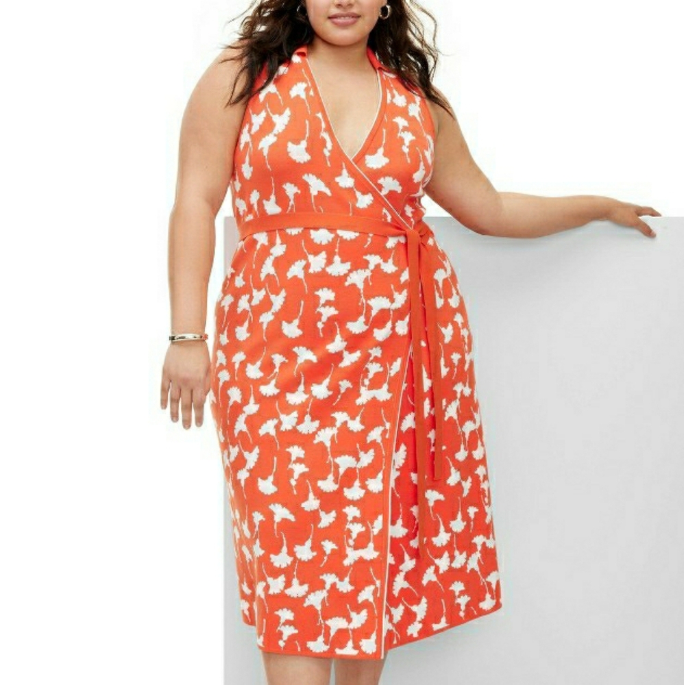 New!  3x Plus Size DVF Sweater Wrap Dress Cherry Tomato Women's Furstenberg